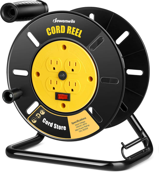 DEWENWILS Extension Cord Storage Reel with 4 Grounded Outlets