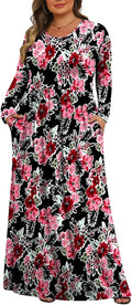 Plus Size Womens Maxi Dress Long Sleeve with Pockets 1X-5X