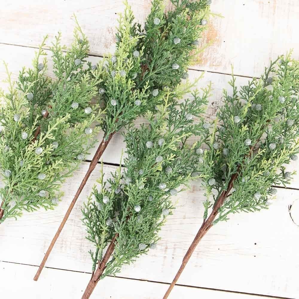Artificial Juniper Cedar Sprays with Blue Berries for Holiday Decor