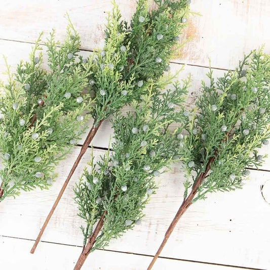 Artificial Juniper Cedar Sprays with Blue Berries for Holiday Decor