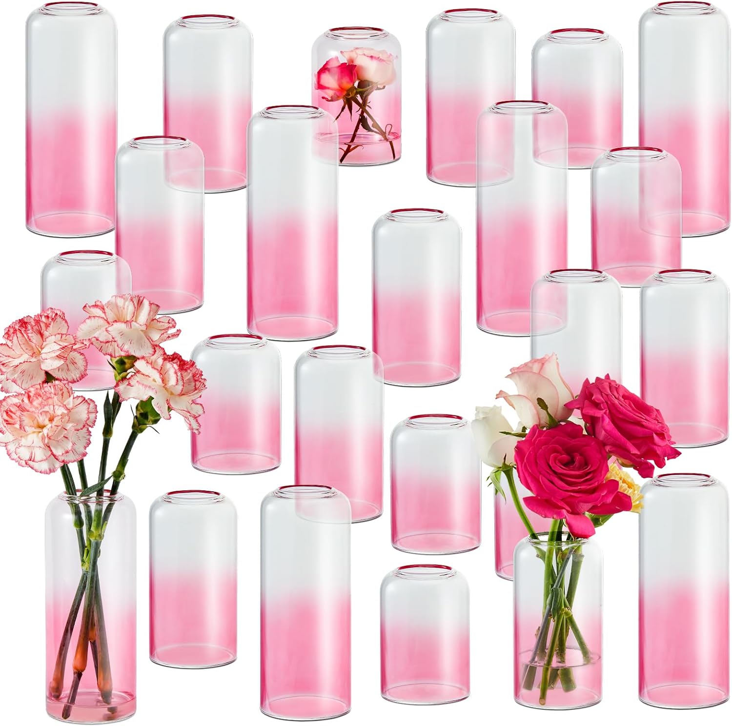 24Pcs Pink Bud Vases for Centerpieces and Home Decor