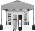 10x10ft Silver Pop Up Canopy with 10-Pocket Storage Wall - One Person