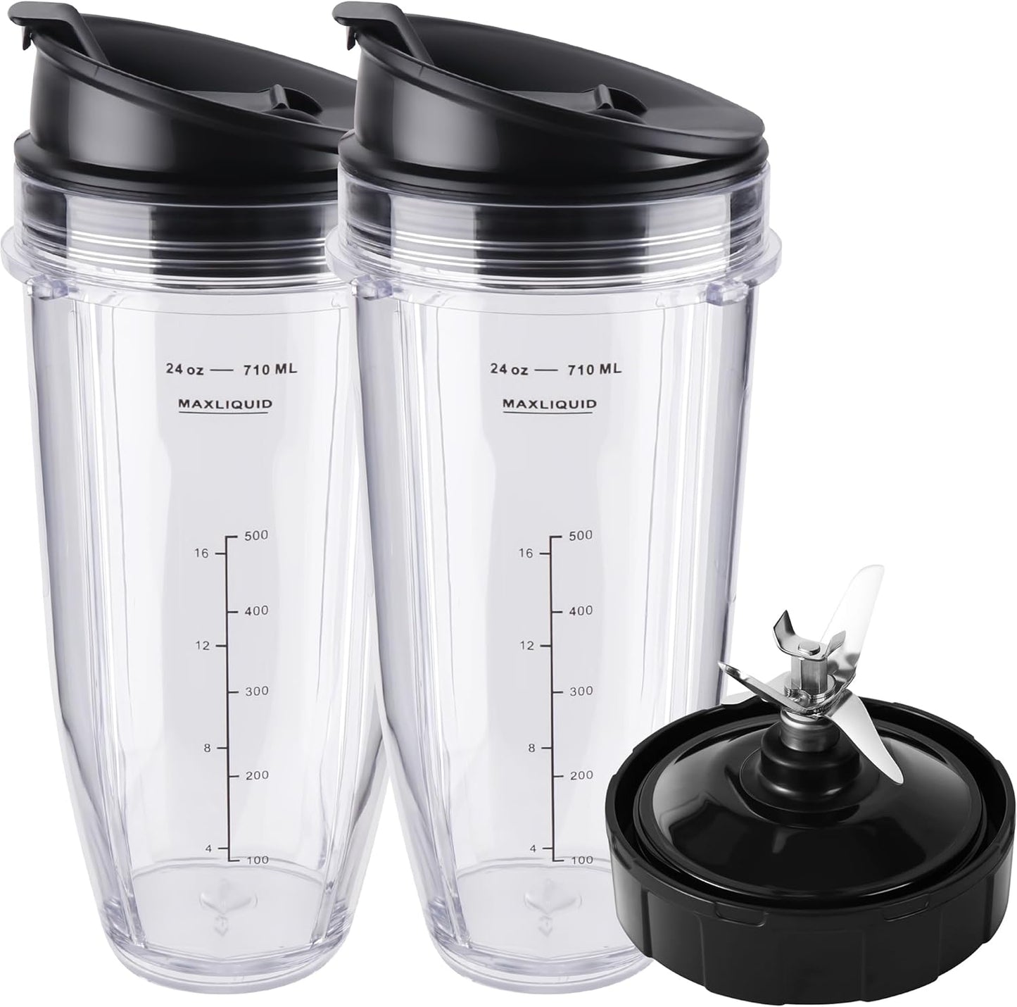 Ninja Blender Cups Replacement Set: 2x 24oz Cups & Blades - Fits Multiple Models