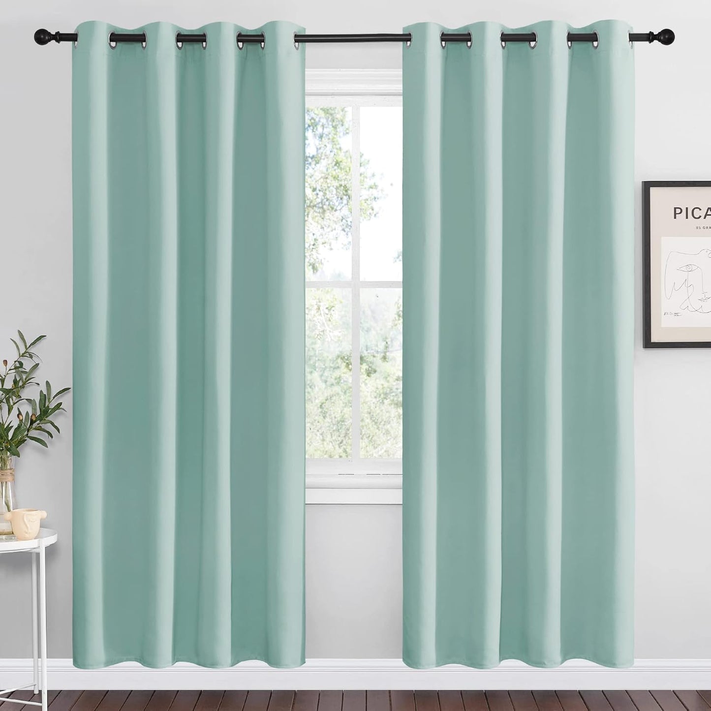 NICETOWN Aqua Blue Blackout Curtains for Modern Home Decor