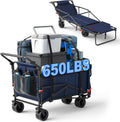 LEVELEVE Folding Wagon 650lb Capacity - Blue 2-in-1 Cart & Chair