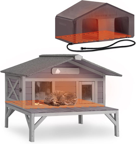 GUTINNEEN Heated Cat House for Outdoor Cats with Insulation