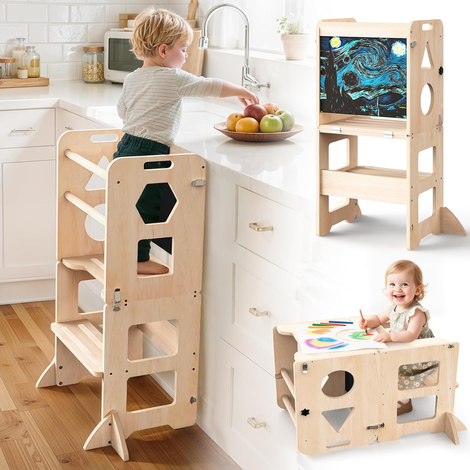 4-in-1 Toddler Kitchen Step Stool for Creative Learning Fun