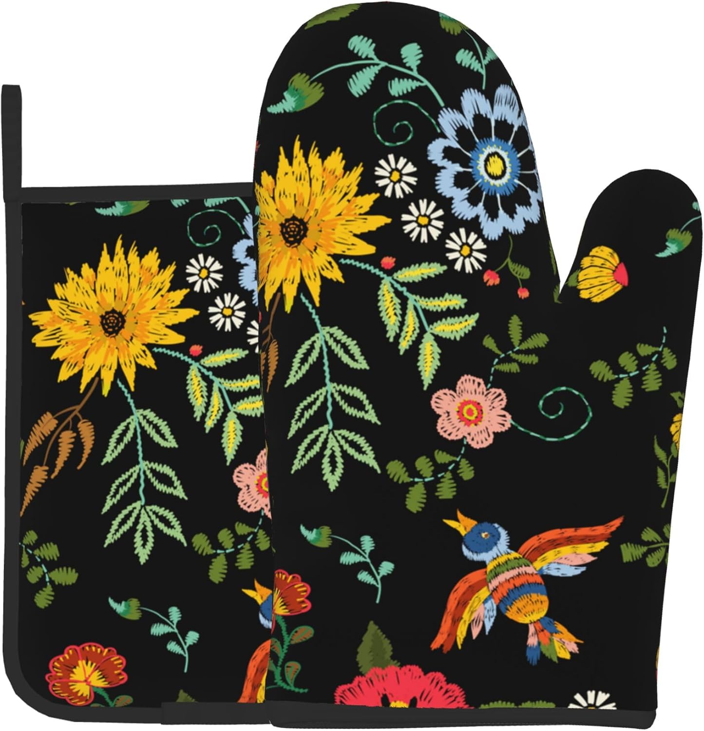 Non-Slip Mexican Floral Heat Resistant Oven Mitts