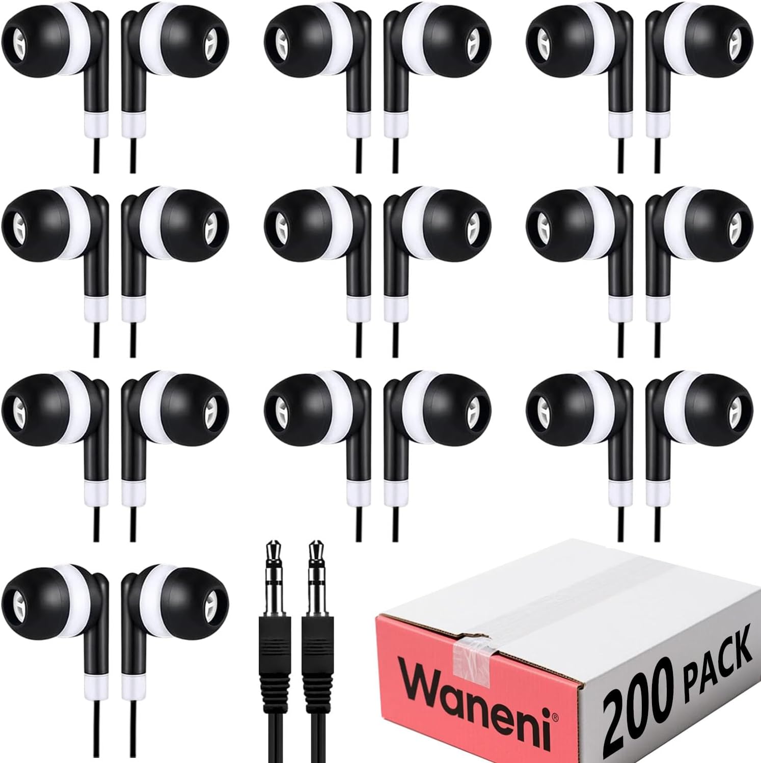 Bulk Earbuds Headphones 200 Pack for Classroom Use and Learning