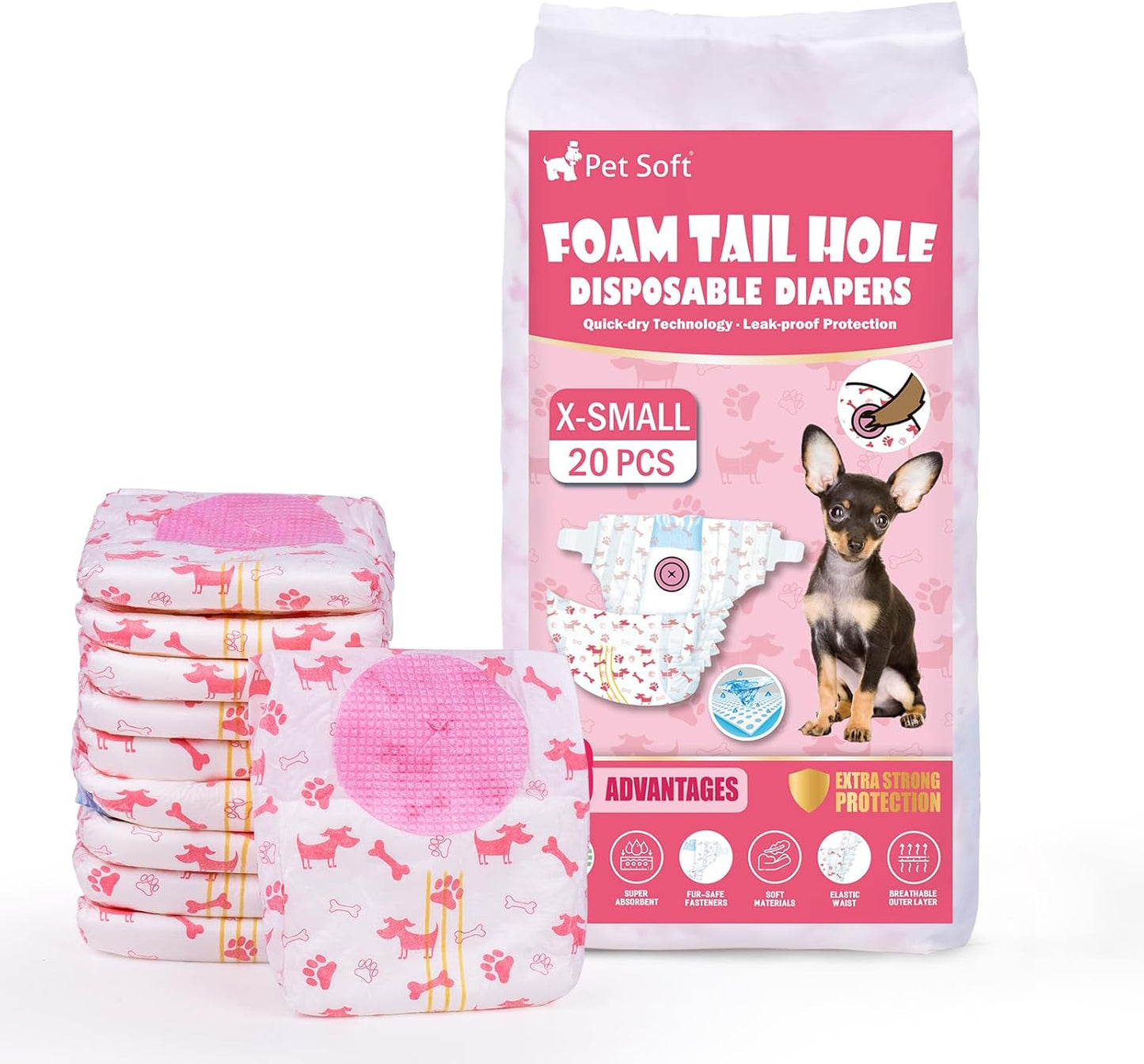 Ultra Protection Female Dog Diapers - Adjustable Tail Hole, Wetness Indicator, 20pcs