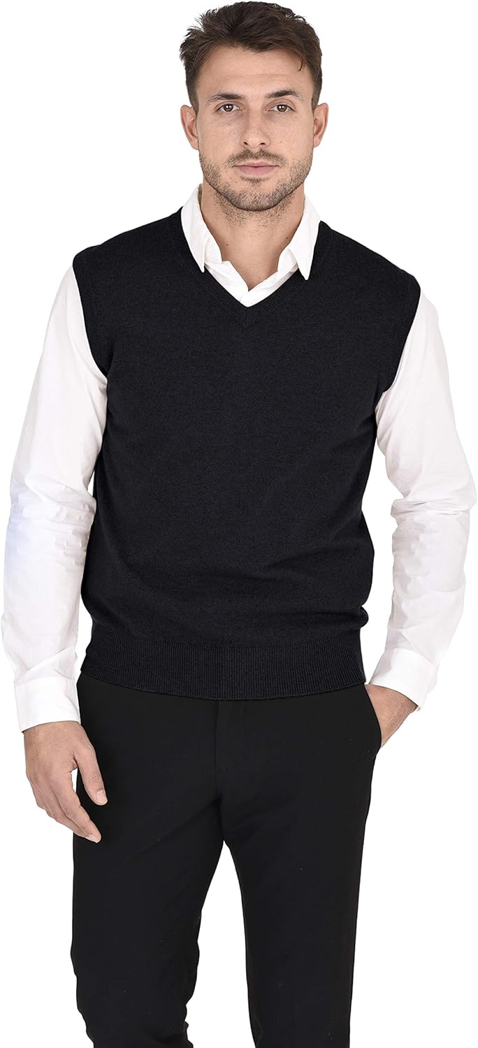 Cashmeren Men's Basic V-Neck Sweater Vest for Timeless Style