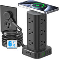 Tower Power Strip with 15W Wireless Charger - Compact Charging Tower