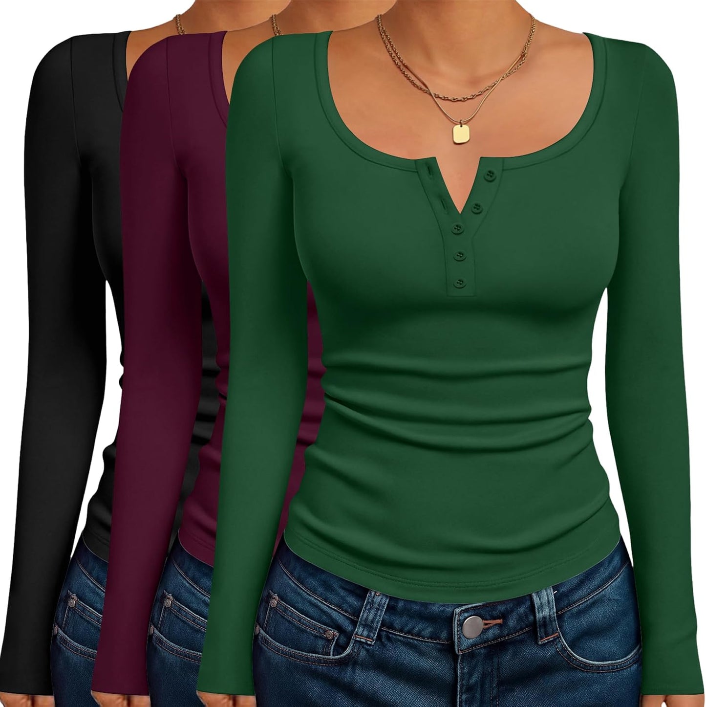 Ekouaer Women's Long Sleeve Henley T Shirts for Stylish Comfort