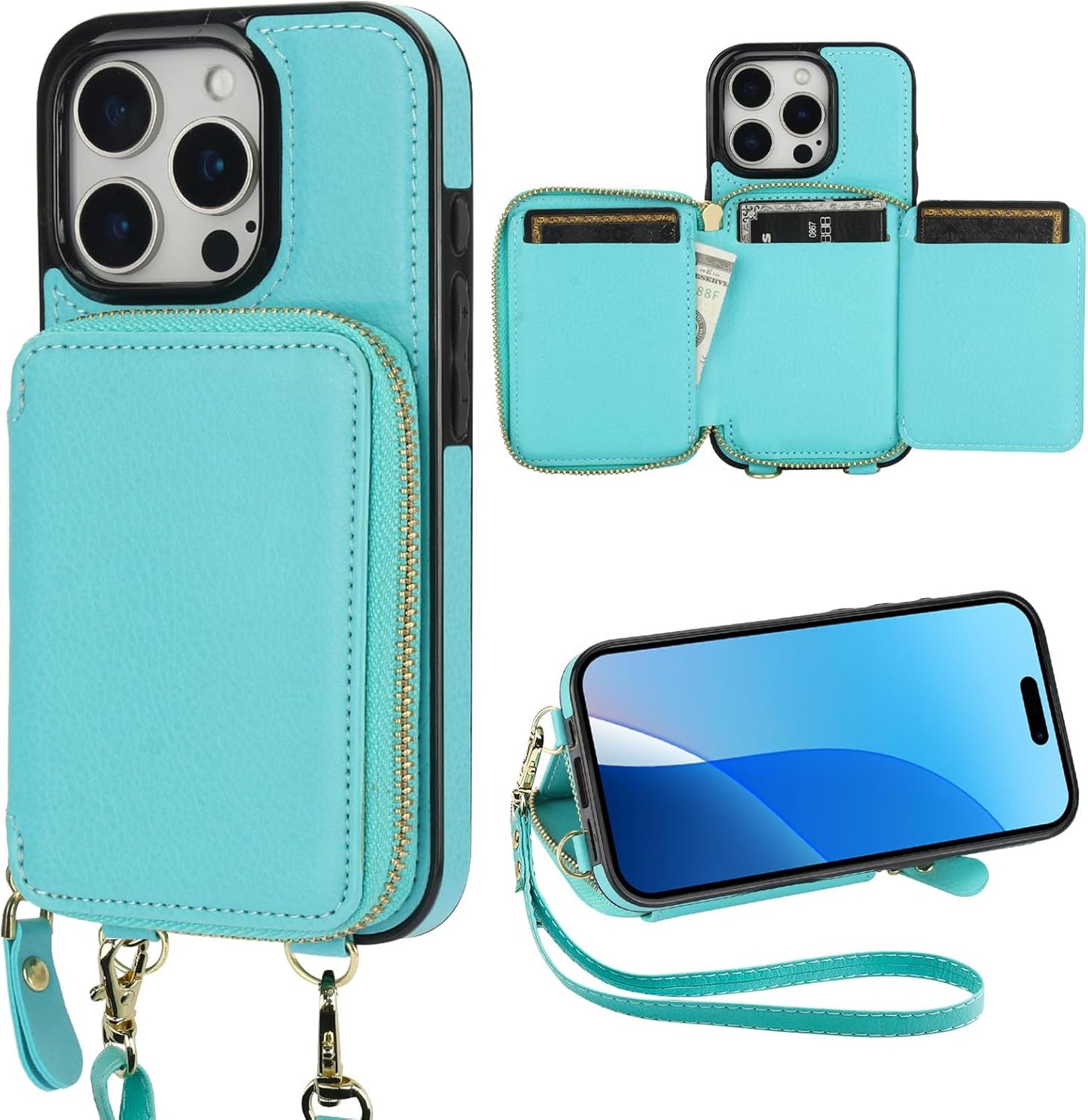 Bocasal RFID Blocking Wallet Case for iPhone 16 Pro - Mint Green