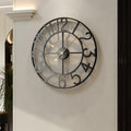 Large Wall Clock 24 in Black Decorative Metal Clock - Silent Timepiece