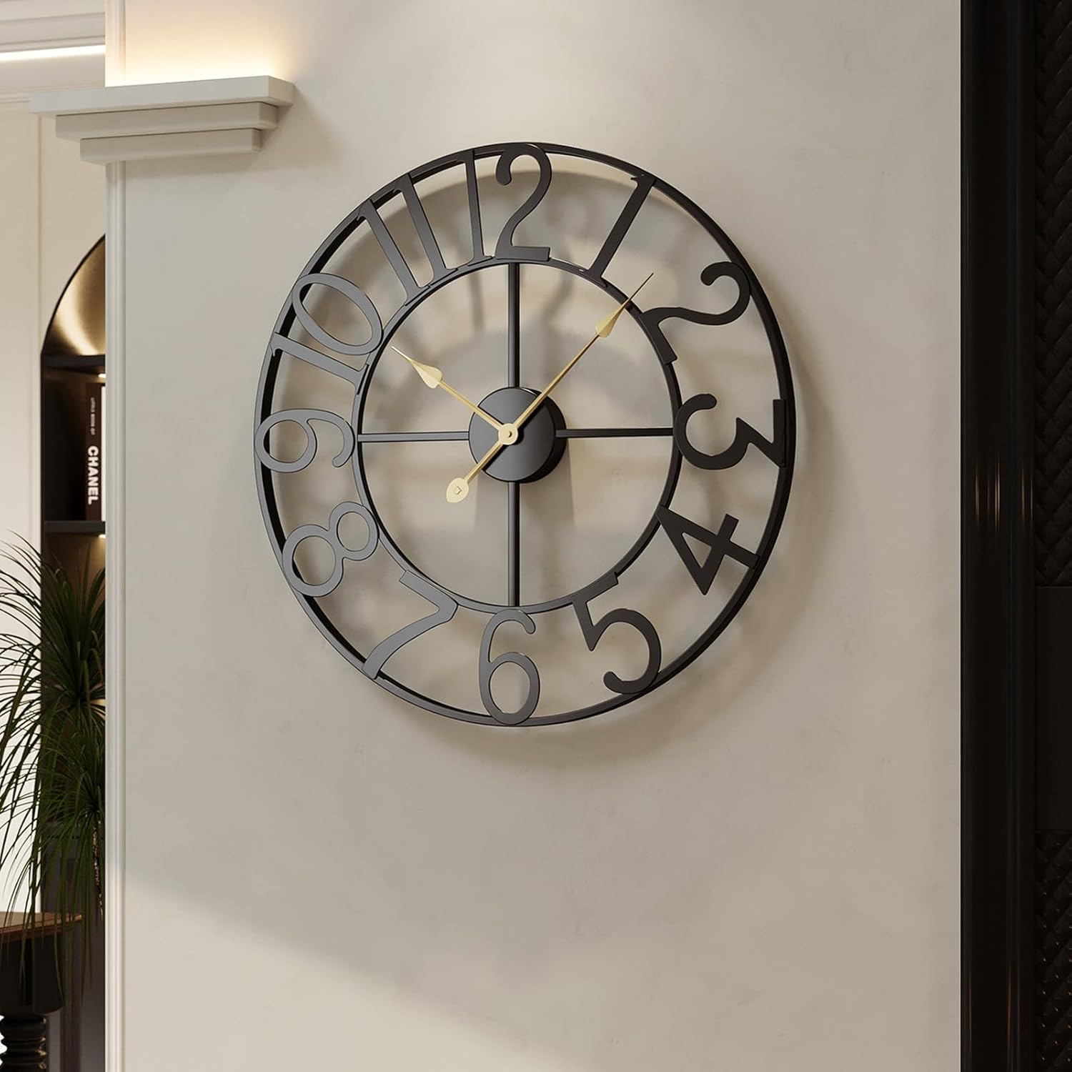 Large Wall Clock 24 Inch Black Decorative Modern Design