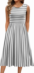 Women's Summer Tank Midi Dress with Pockets - Casual Floral Sundress