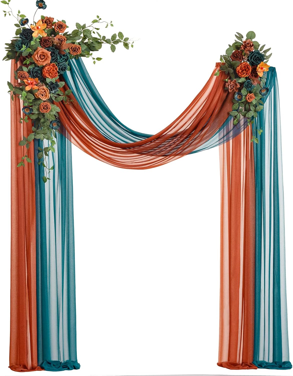 Teal Orange Artificial Wedding Arch Flowers Kit for Elegant Decor