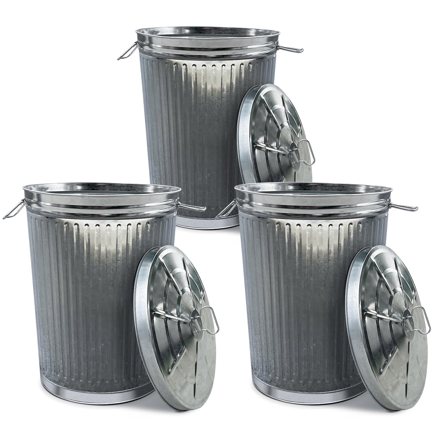 Plexon Metal Trash Can with Lid - Durable 20 Gallon Steel Bucket