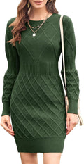 Womens Acrylic Sweater Dress Crewneck Diamond Knit - Slim Fit