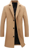 Men's Wool Blend Pea Coat Notched Collar Mid-Length - Warm Overcoat