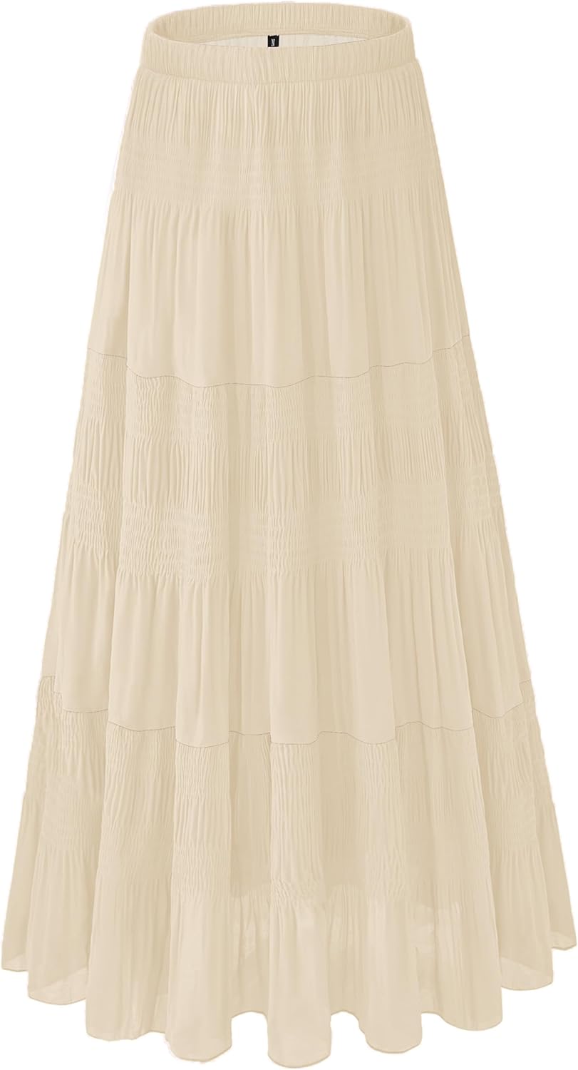 Women's Chiffon White Flowy Maxi Skirt for Boho Fall Style