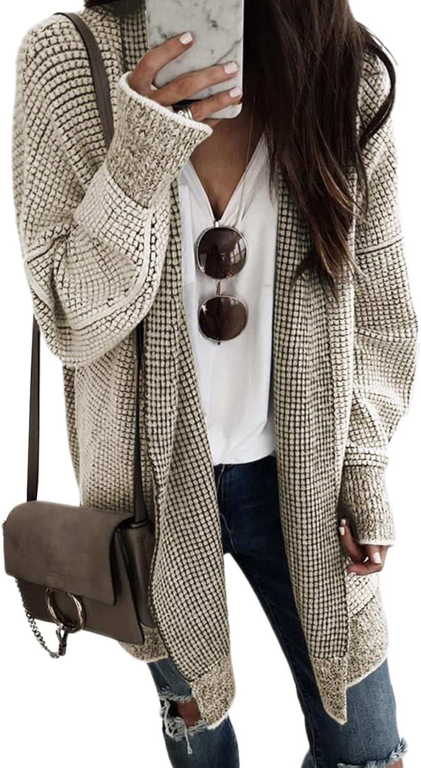 Sidefeel Womens Oversized Checkered Cardigan Sweater for Fall