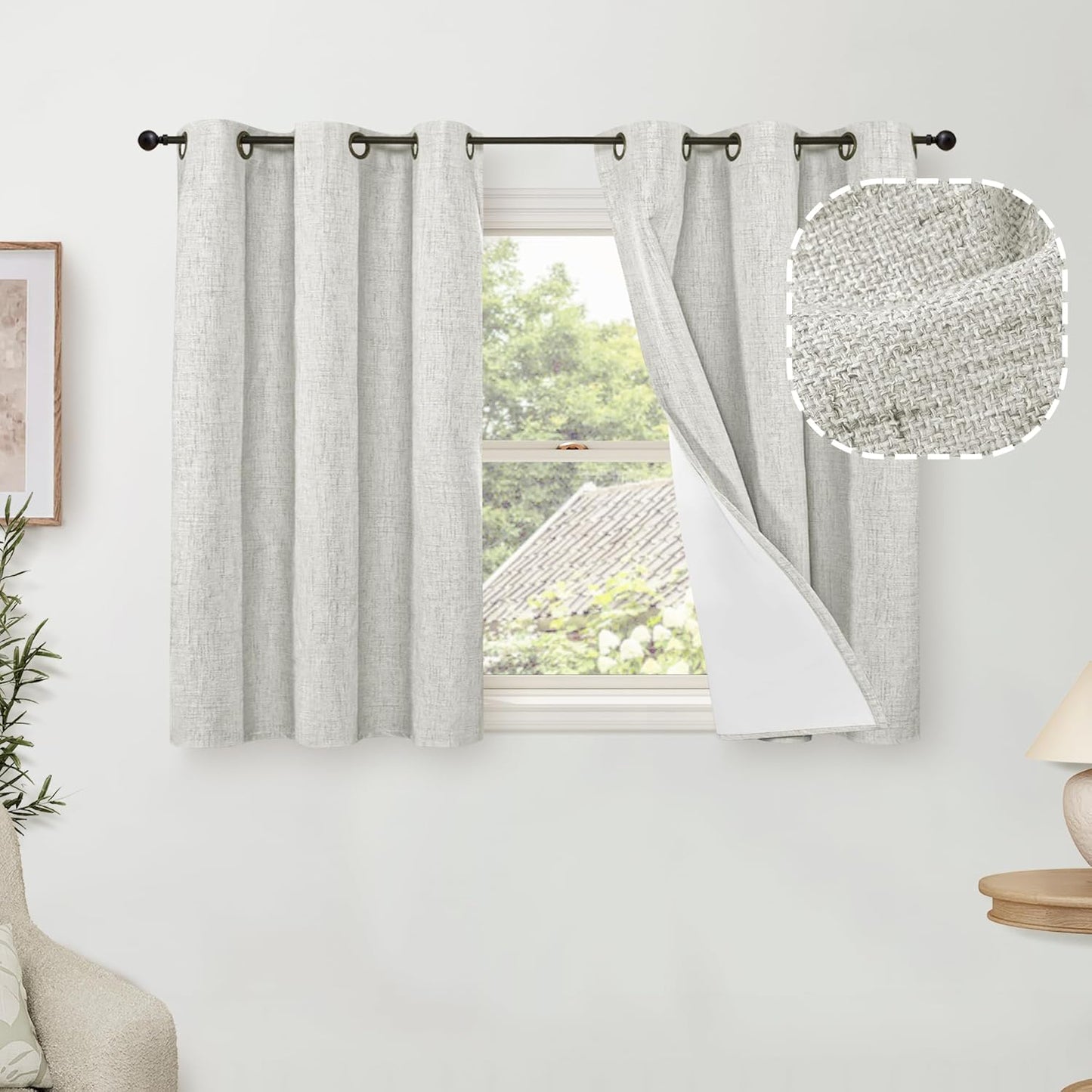 40 Inch Length Linen Blackout Curtains for Short Cafe Windows