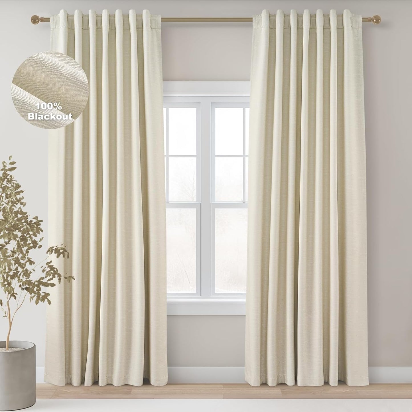 Topfinel 105 Inches Long Black Out Thick Linen Drapery Panels