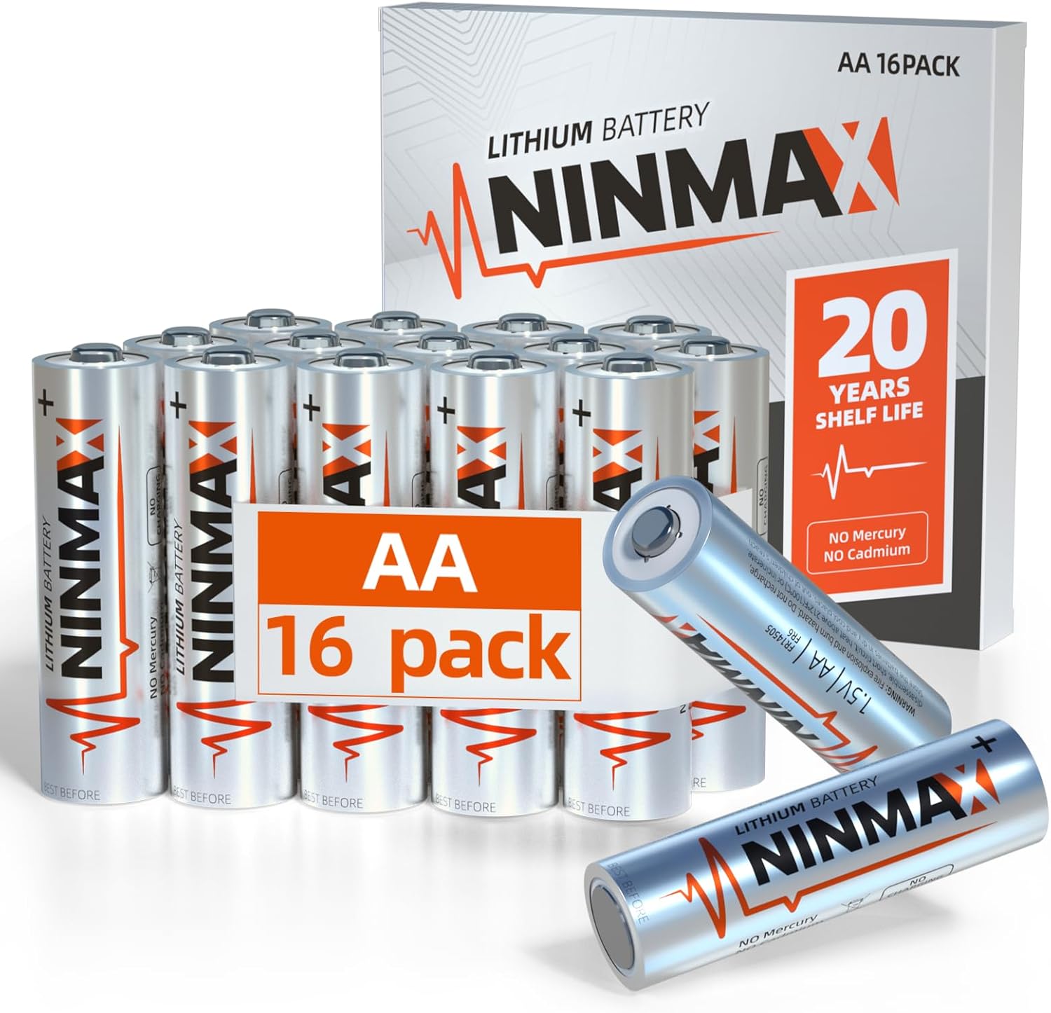 NINMAX Lithium AA Batteries 16 Pack for High-Drain Devices