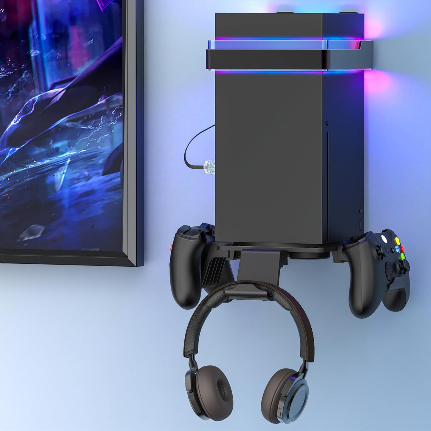 Wall Mount for Xbox Series X/S with RGB Light and Controller Holders