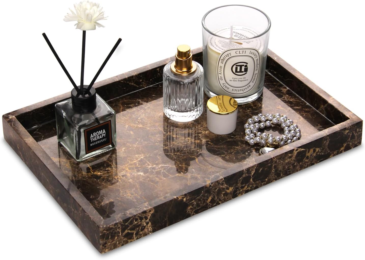 Natural Marble Bathroom Vanity Tray for Elegant Home Decor