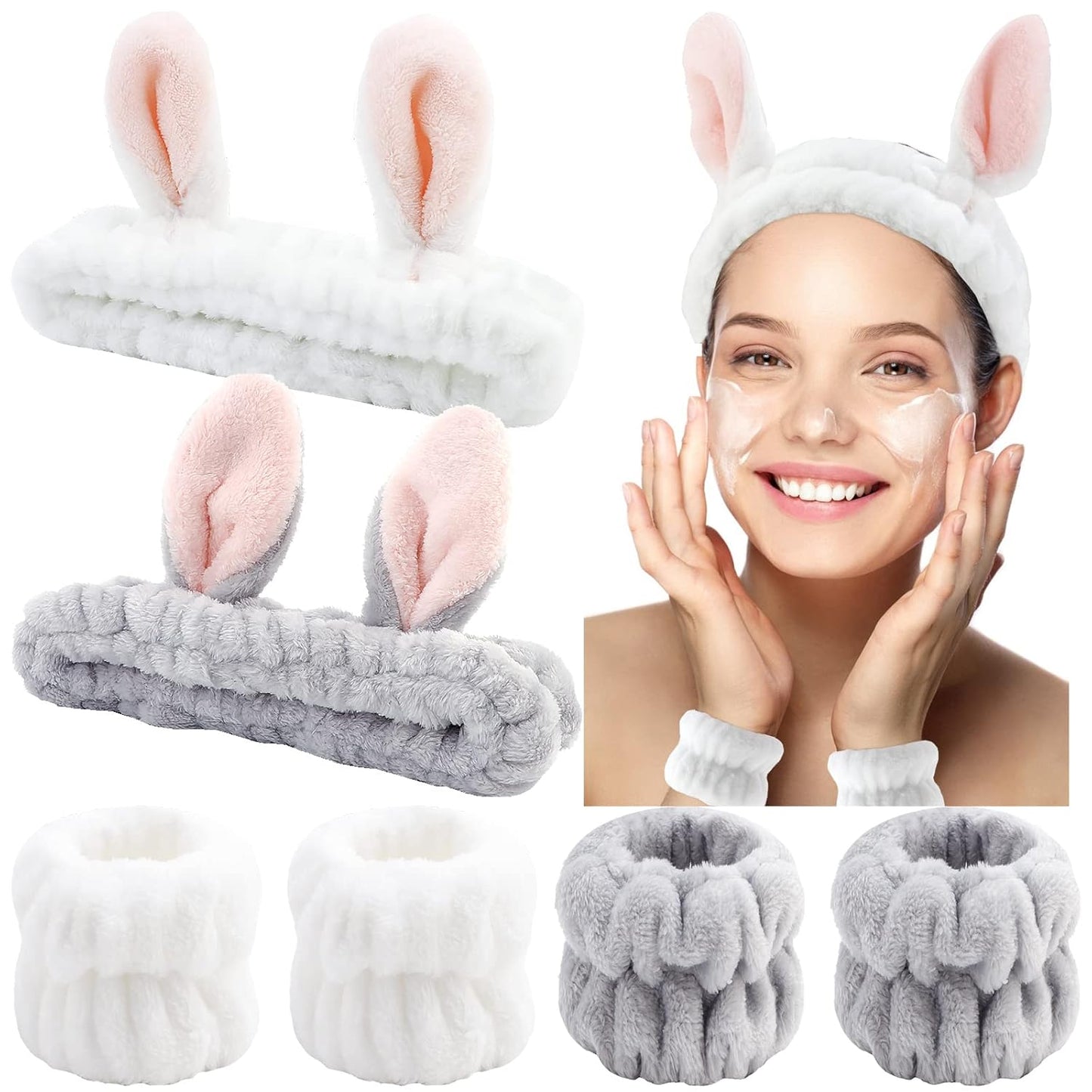 YISSION Bunny Ears Face Wash Set - Cute & Comfy Headbands