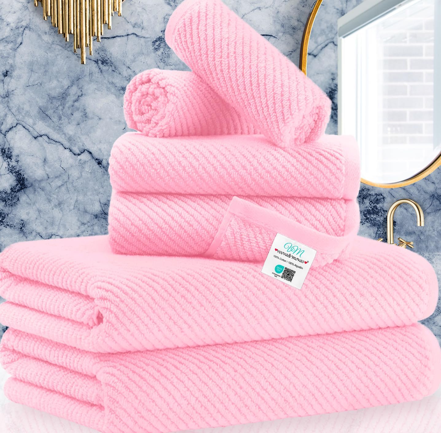 Pink Towels Set of 6 - 100% Cotton, Soft & Quick Dry