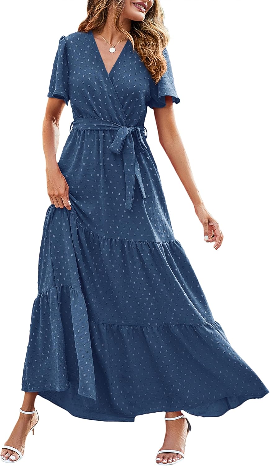 Boho Floral Swiss Dot Summer Maxi Dress for Women - Elegant Style