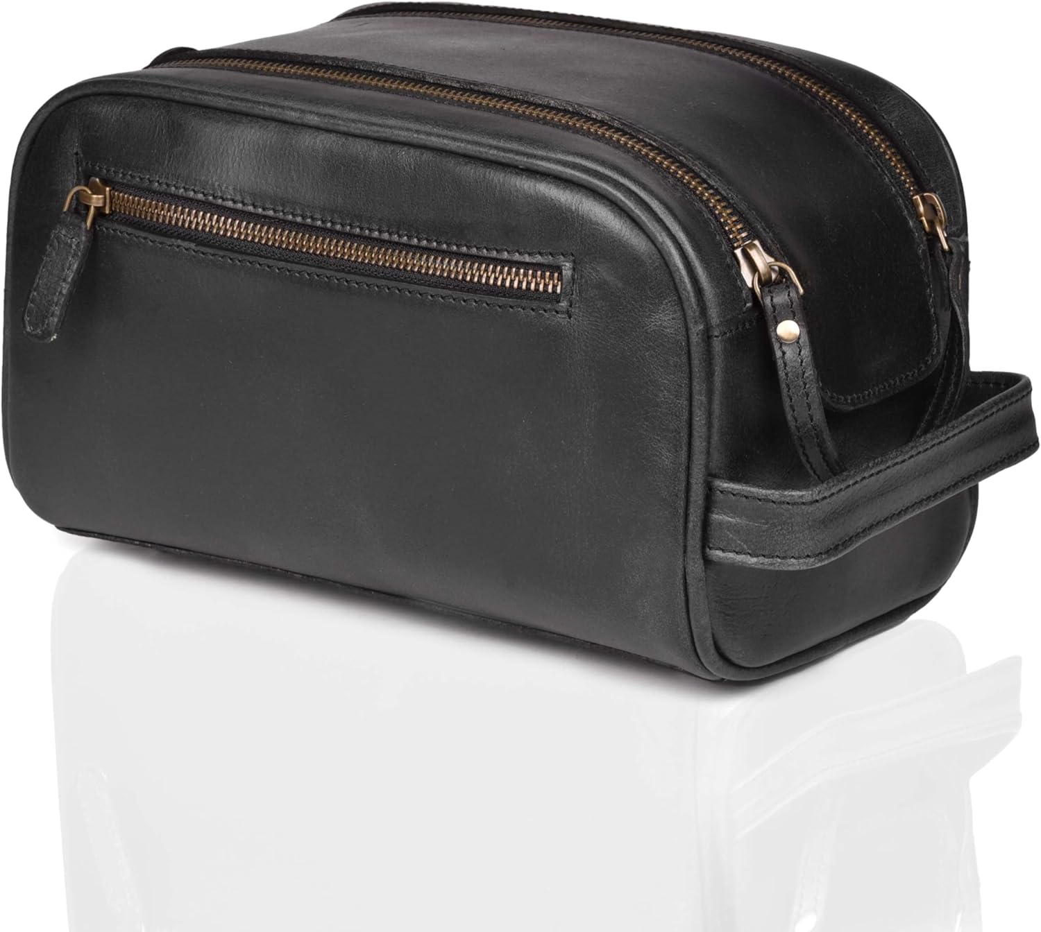 LEATHER VILLAGE Premium Leather Toiletry Travel Pouch - Black