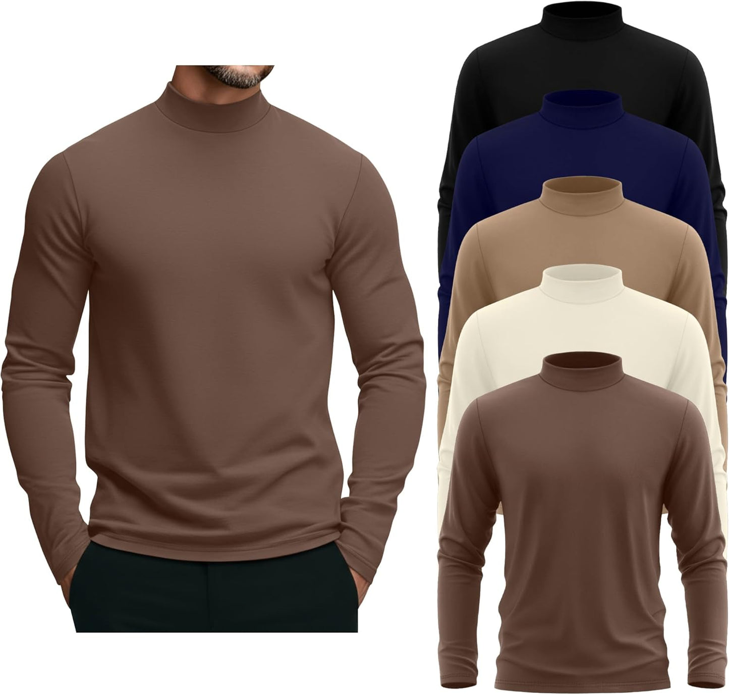 5 Pack Men's Mock Turtleneck Shirts for Casual Style and Comfort