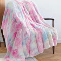 Fuzzy Faux Fur Tie-dye Rainbow Throw Blanket Twin - Super Soft Cozy