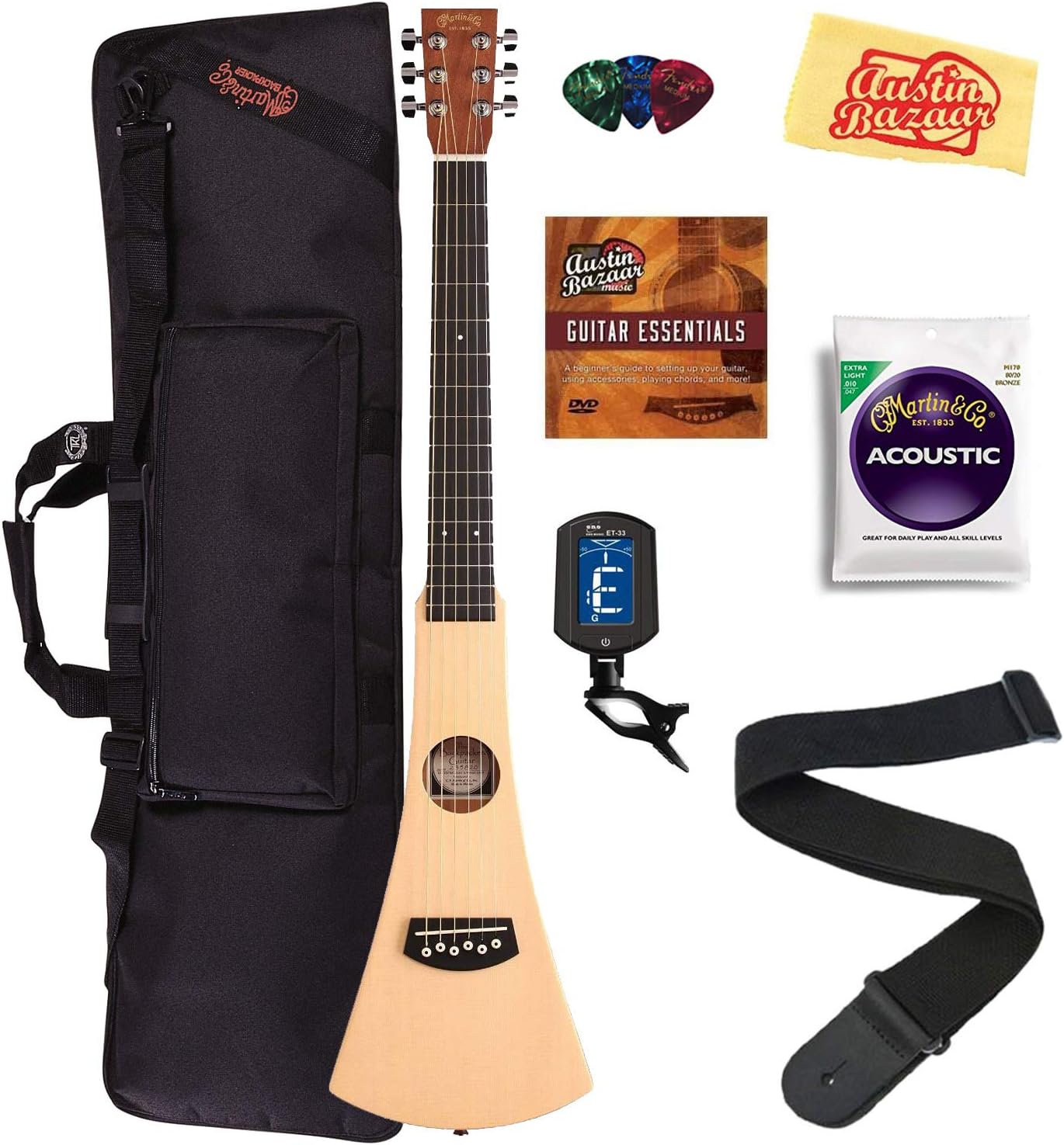 Martin Steel String Backpacker Travel Guitar Bundle for Musicians