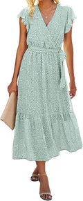 Women Bohemian Floral Wrap Midi Dress - Lightweight Summer Option
