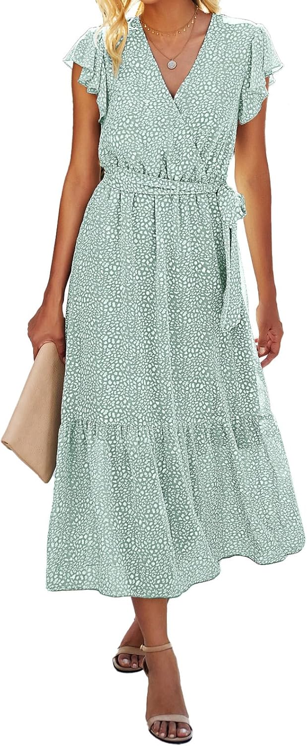 BTFBM Women Summer Bohemian Floral Casual Midi Sun Dress