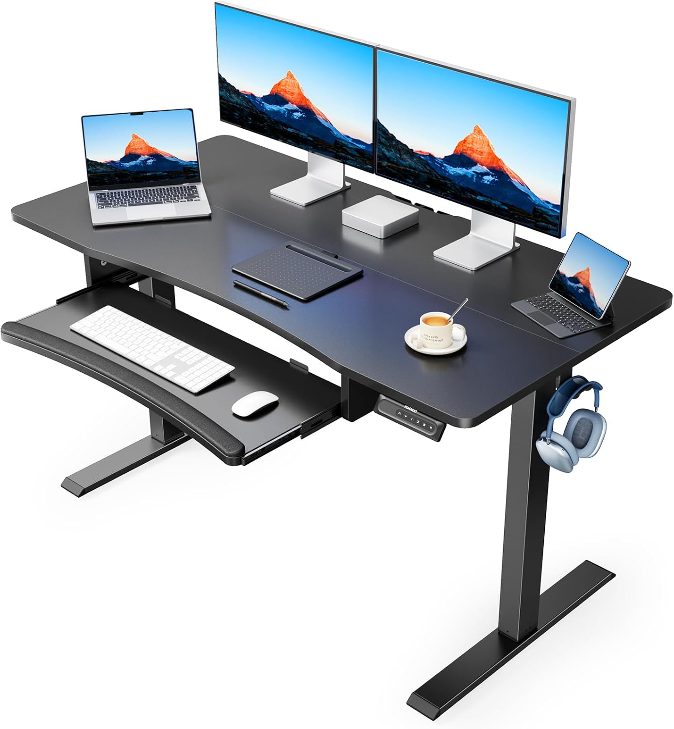 HUANUO Electric Standing Desk with Large Keyboard Tray for Home Office