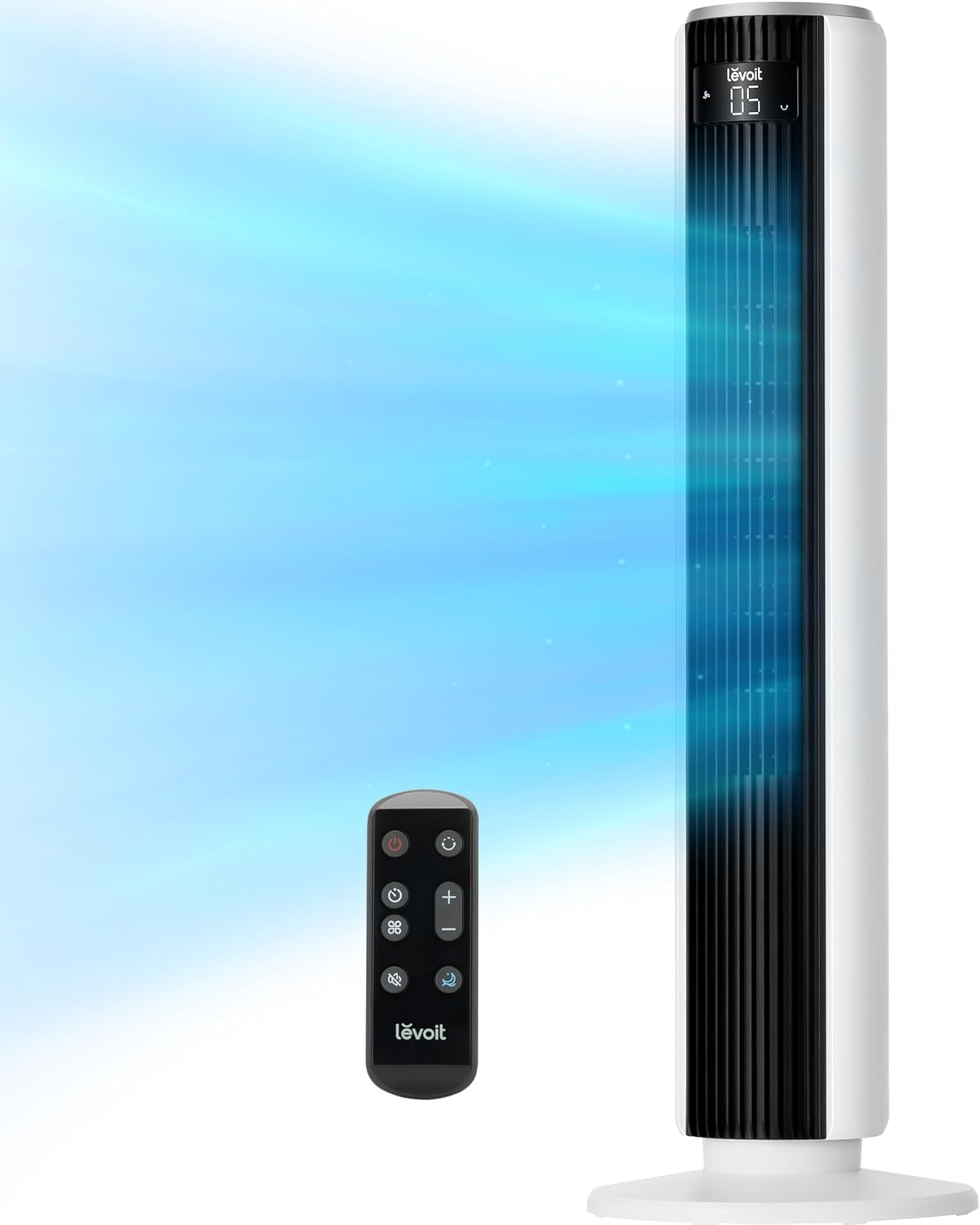 LEVOIT 36in Bladeless Tower Fan: Quiet 28dB, Blows Cold Air 25ft/s, Remote Control