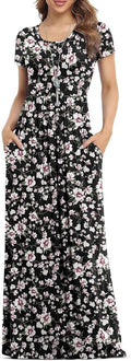 Women Short Sleeve Casual Maxi Dress with Pockets - Floor Length