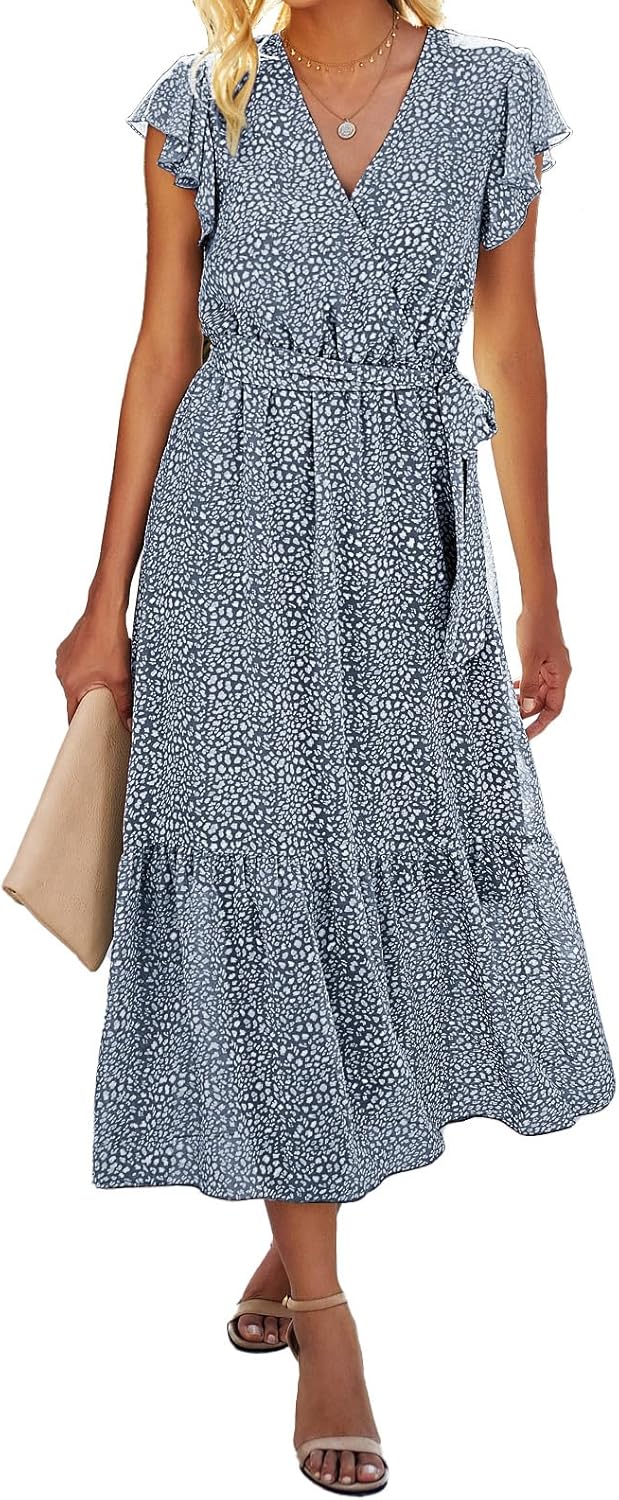 BTFBM Women Summer Bohemian Floral Midi Sun Dress for Style