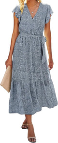 Women Summer Bohemian Wrap Midi Dress White - Lightweight Flowy