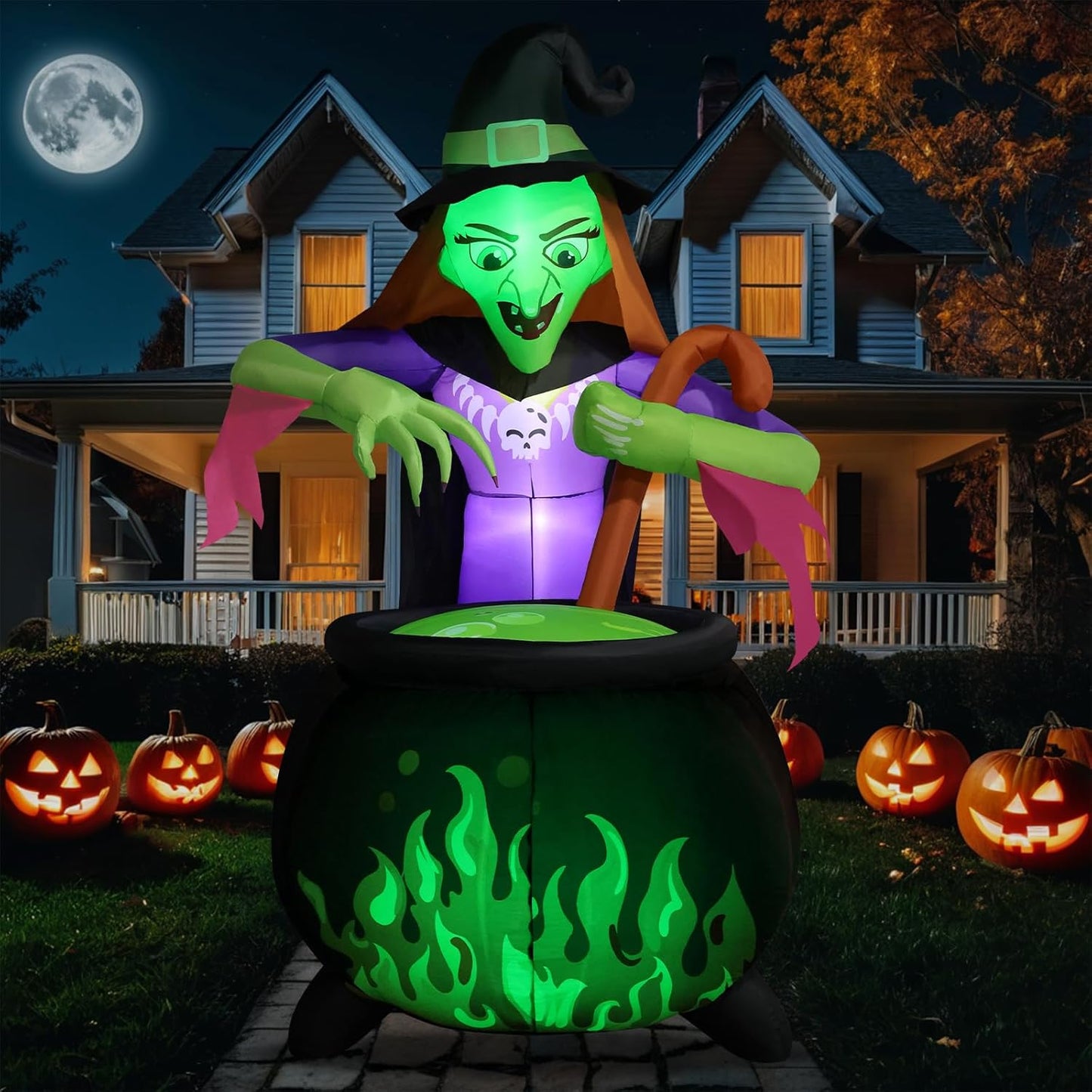 8.5Ft Tall Giant Halloween Inflatables Witch Cauldron Decor