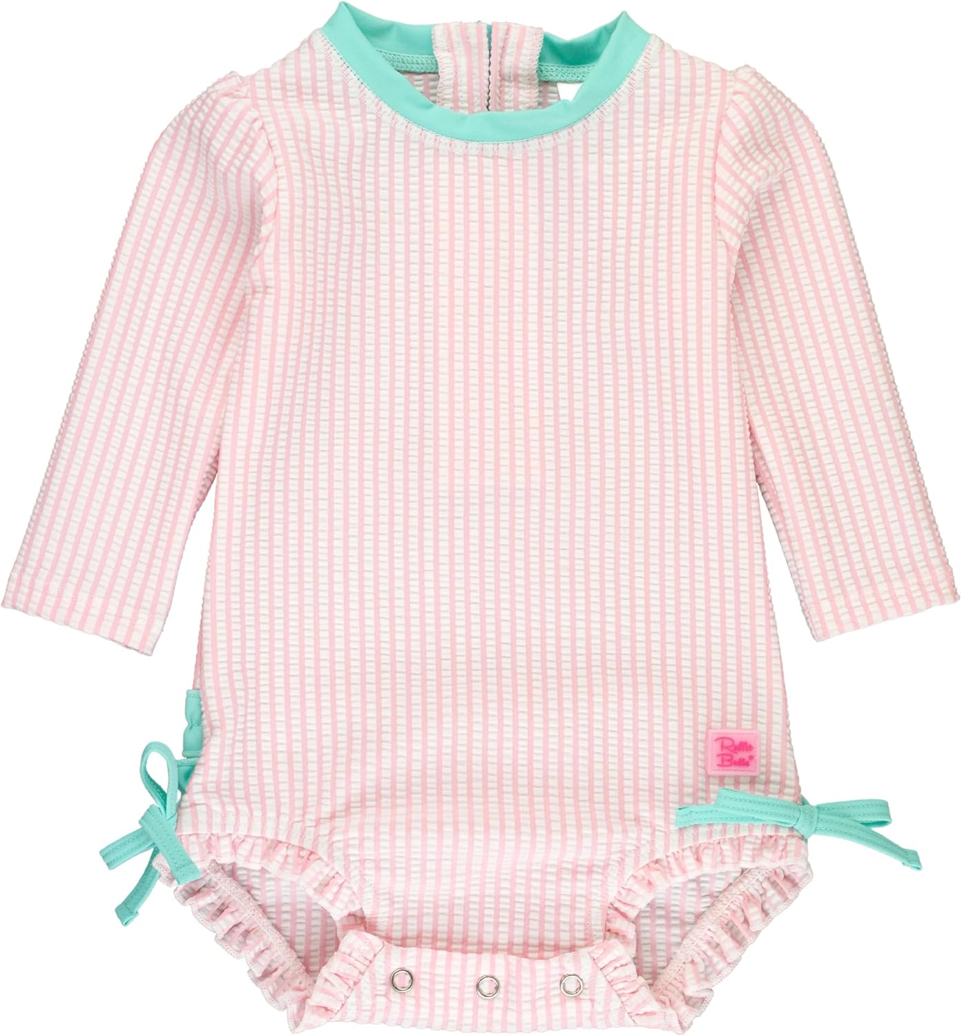 RuffleButts Baby Girls Seersucker Long Sleeve Rash Guard Swimsuit