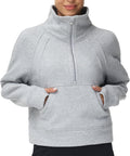 Womens' Half Zip Pullover Fleece Stand Collar Crop (Style DBD2)