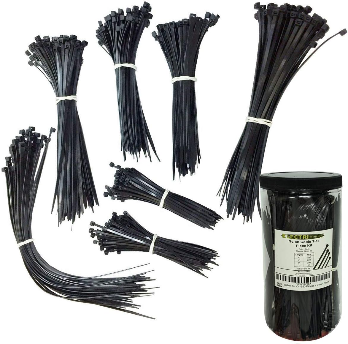 Electriduct Nylon Cable Tie Kit - 1950 Zip Ties in Black